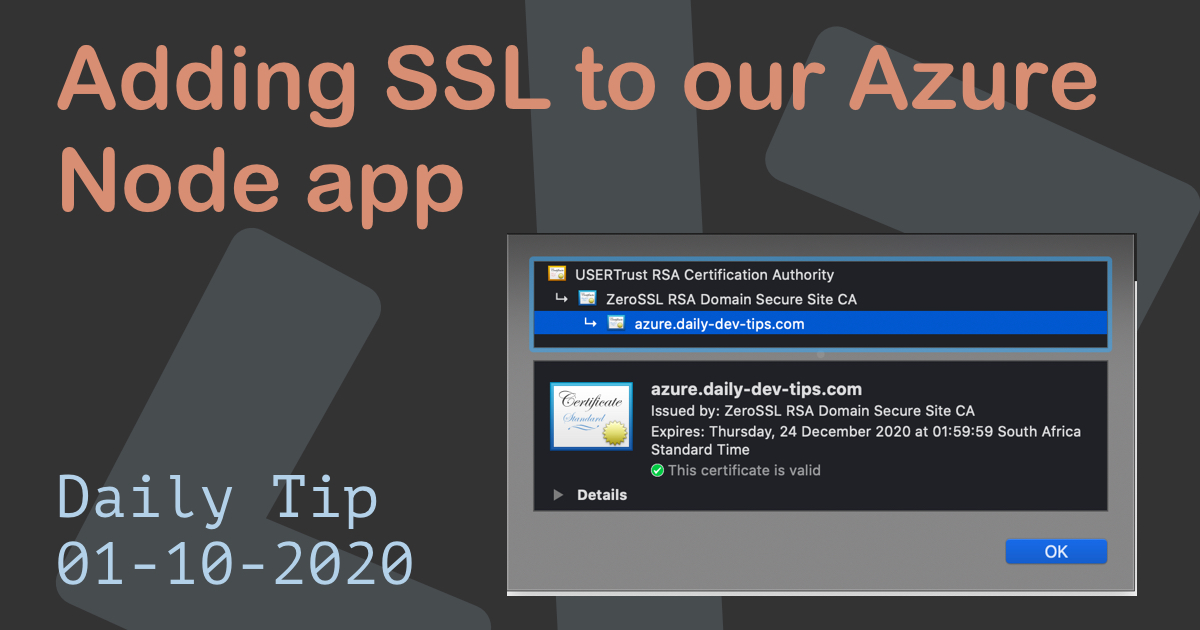 Adding SSL to our Azure Node app