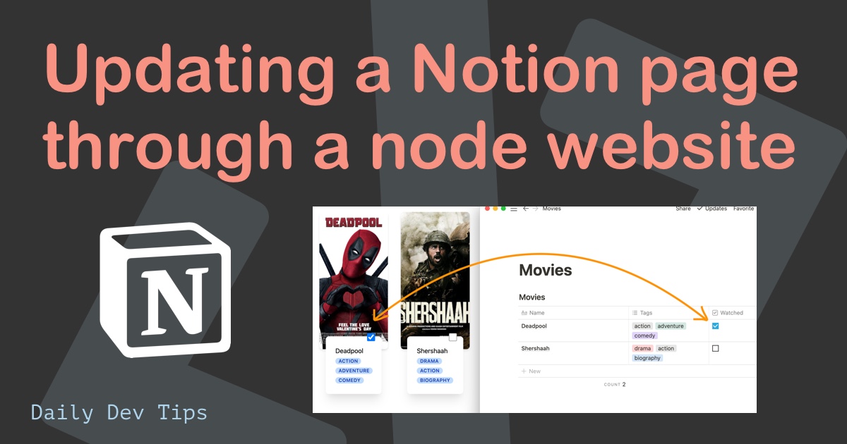 Updating a Notion page through a node website