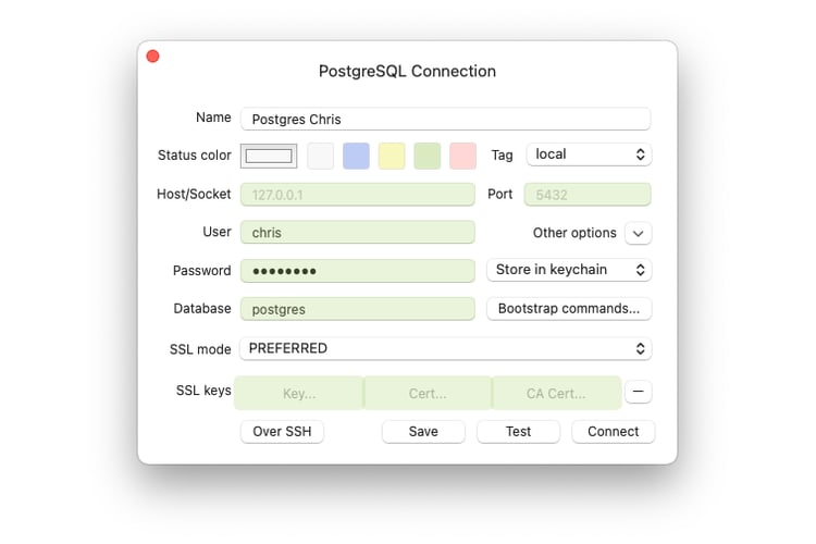 Postgres connection green