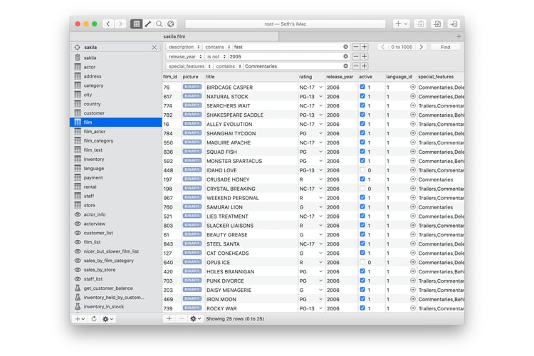 Querious MySQL client for Mac