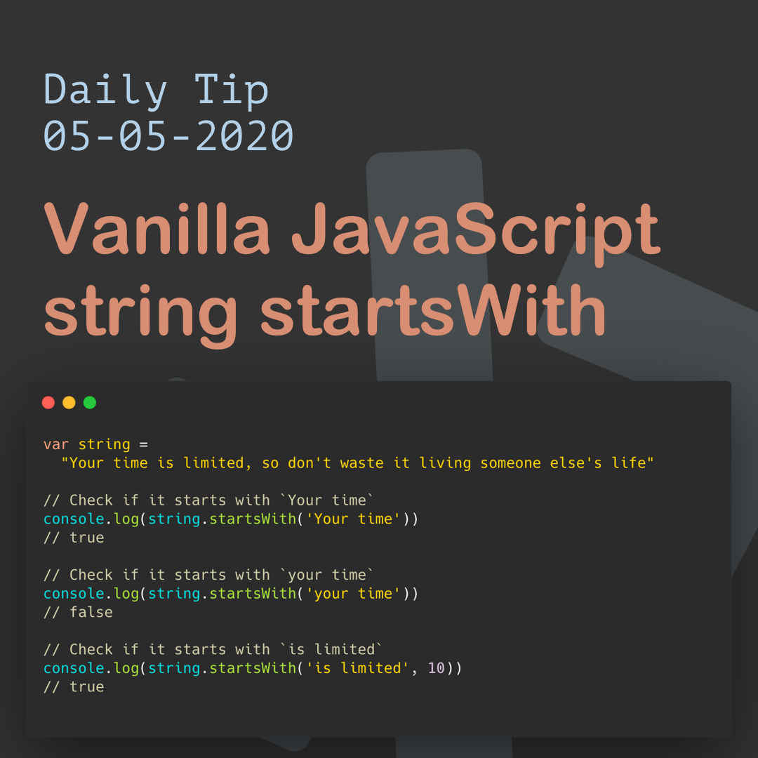 Vanilla JavaScript string startsWith