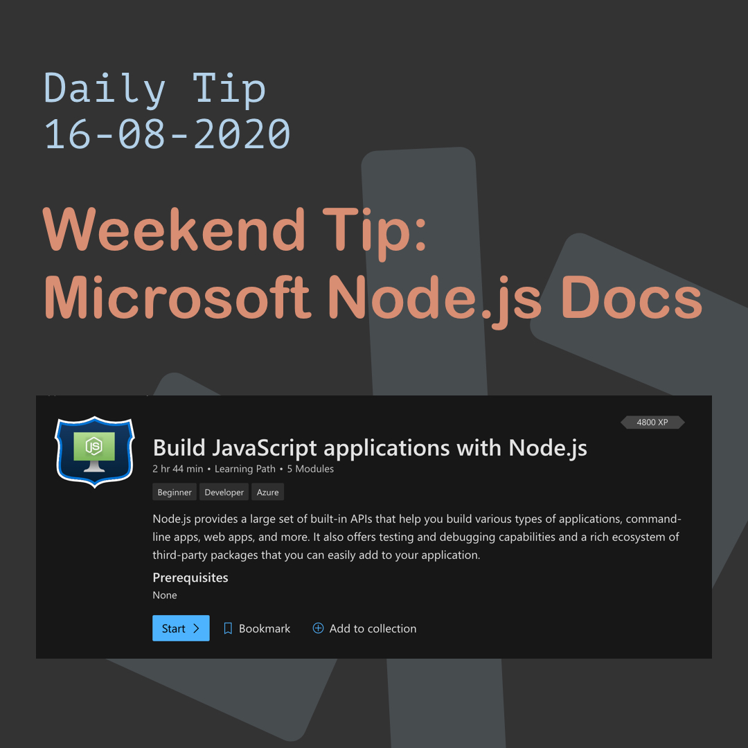 Weekend Tip: Microsoft Node.js Docs